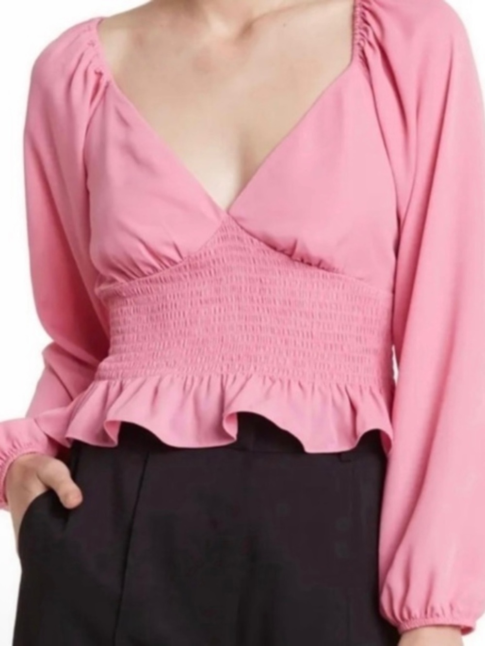 WAYF‎ Pink Smocked Raglan Blouse Medium
